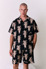 Men’s Cuban Pyjama Shirt Howie Pineapple Print Black/Gold