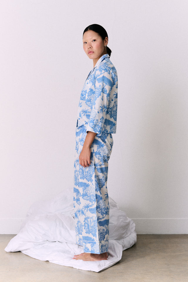 Boxy Shirt and Wide Leg Trouser Set Loxodonta Print Blue