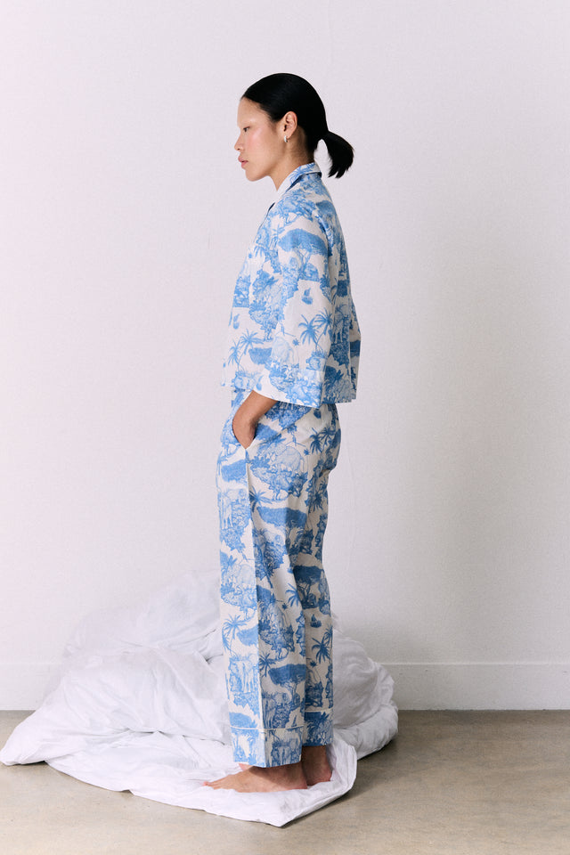 Wide Leg Pyjama Trousers Loxodonta Print Blue