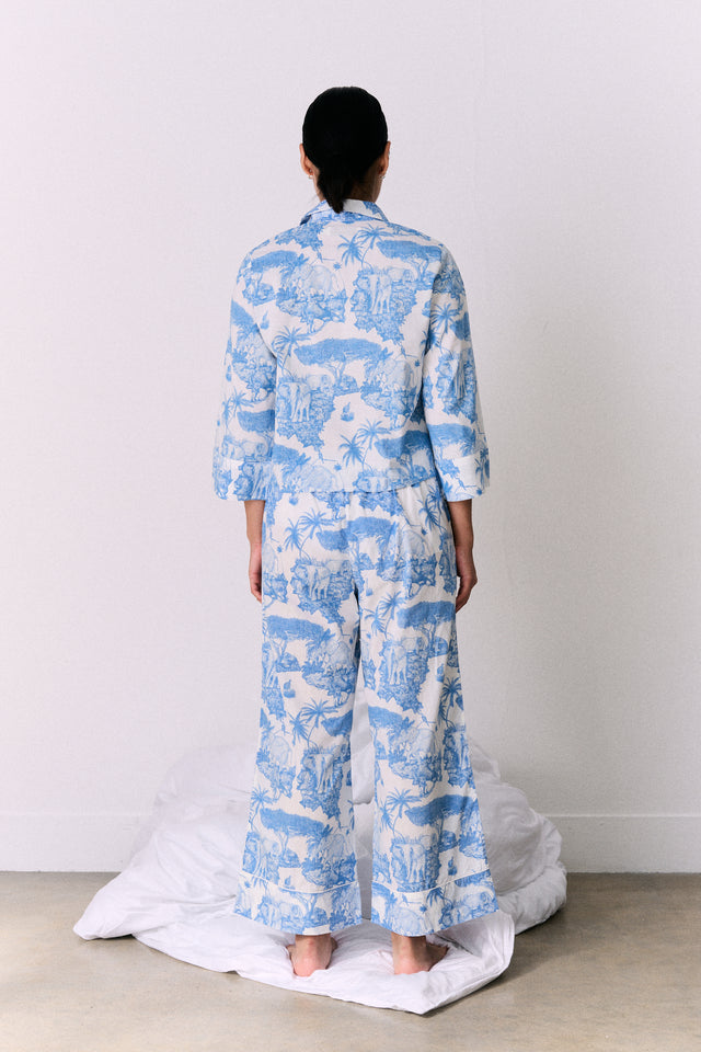 Wide Leg Pyjama Trousers Loxodonta Print Blue