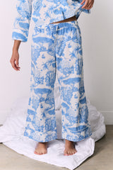 Wide Leg Pyjama Trousers Loxodonta Print Blue