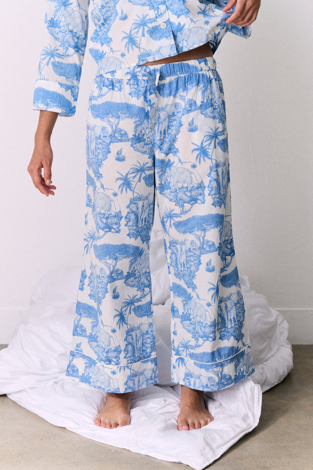 Wide Leg Pyjama Trousers Loxodonta Print Blue