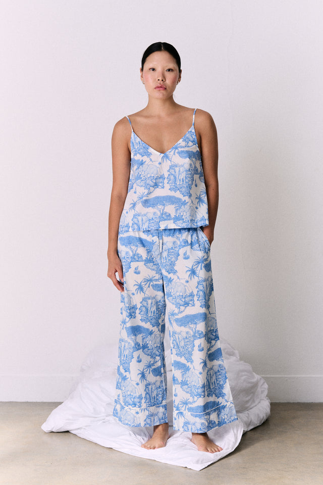 Cami Top and Wide Leg Trouser Set Loxodonta Print Blue