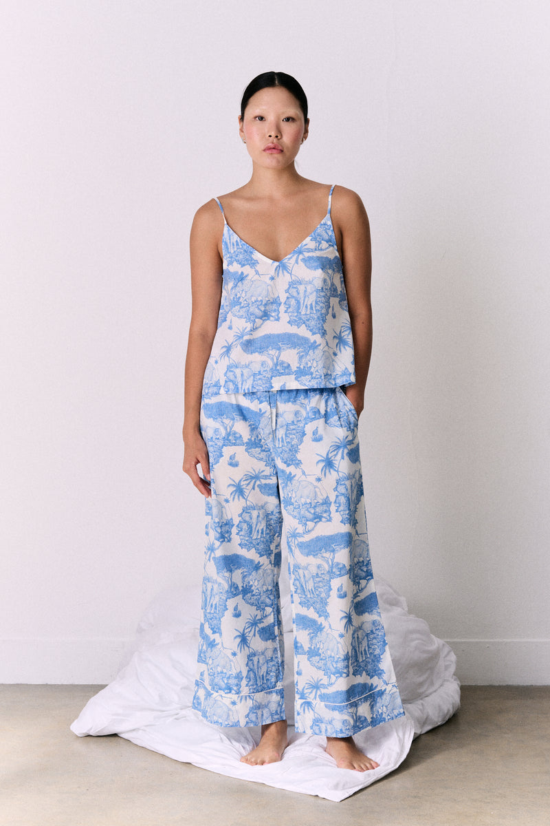 Cami Top and Wide Leg Trouser Set Loxodonta Print Blue