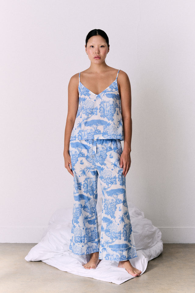 Cami Top and Wide Leg Trouser Set Loxodonta Print Blue