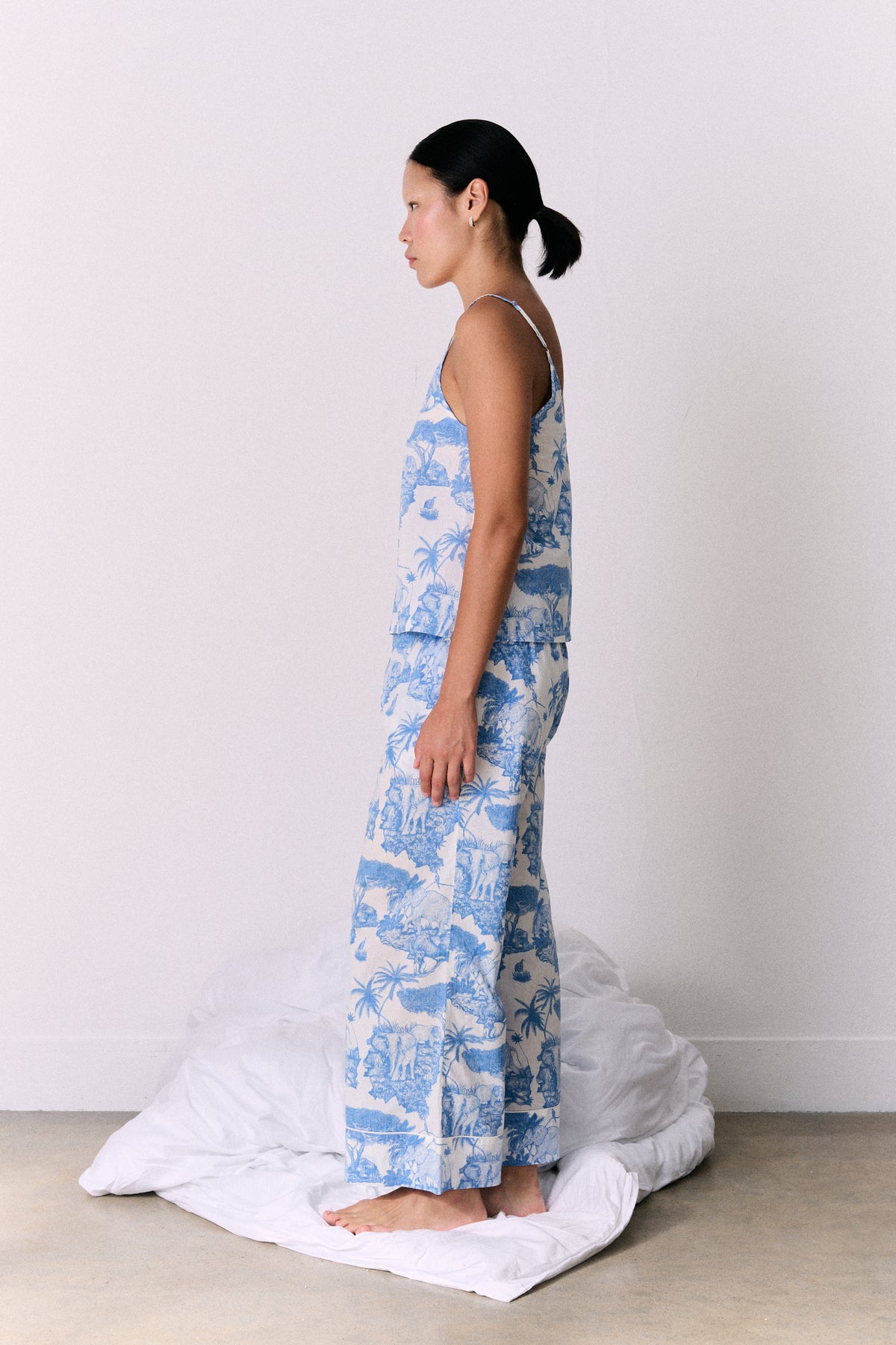 Cami Top and Wide Leg Trouser Set Loxodonta Print Blue