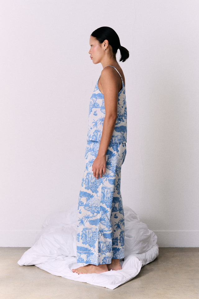 Cami Top and Wide Leg Trouser Set Loxodonta Print Blue