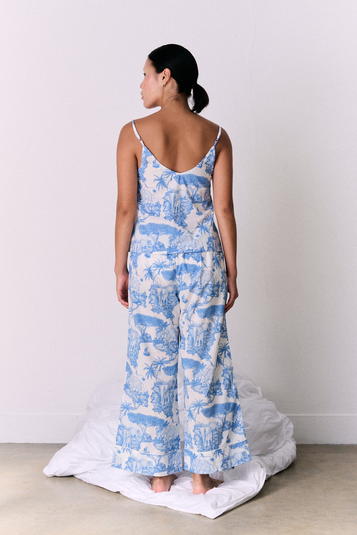 Cami Top and Wide Leg Trouser Set Loxodonta Print Blue