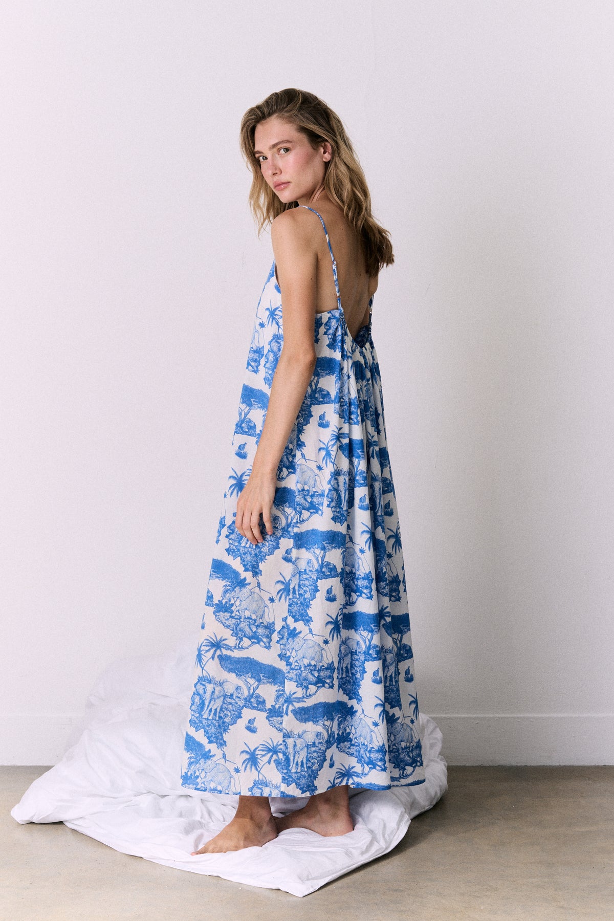Square Nightie Loxodonta Print Blue