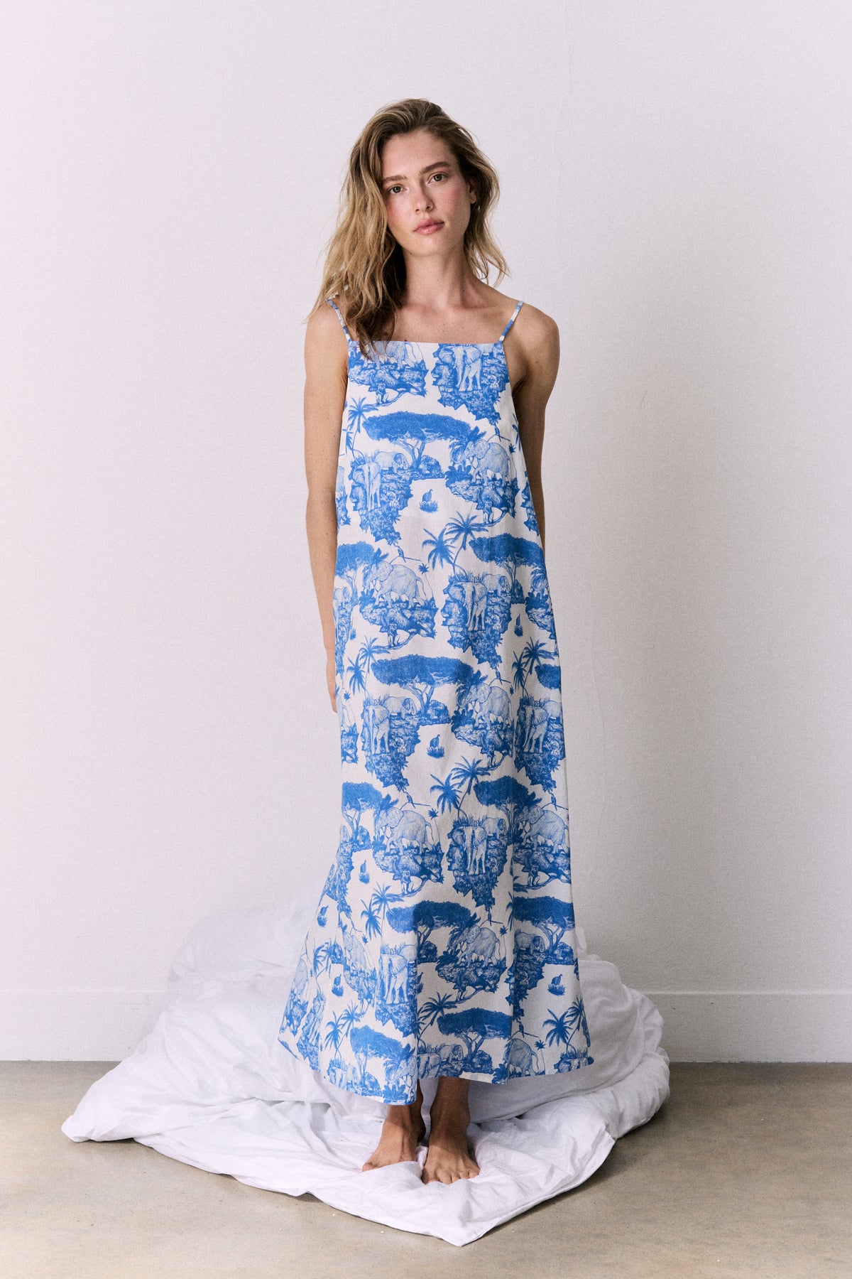 Square Nightie Loxodonta Print Blue