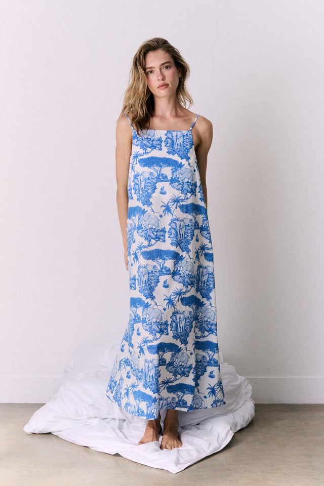 Square Nightie Loxodonta Print Blue