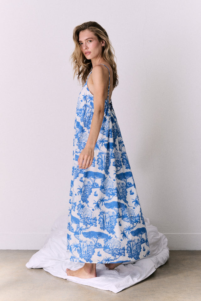 Square Nightie Loxodonta Print Blue