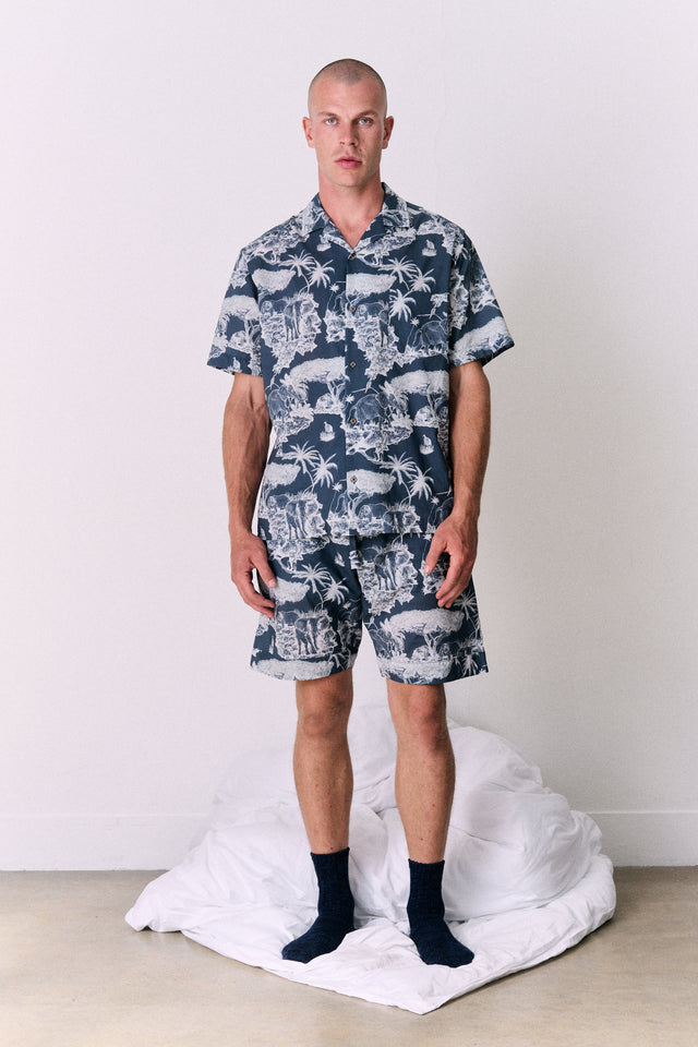 Men’s Cuban Pyjama Set Loxodonta Print Navy