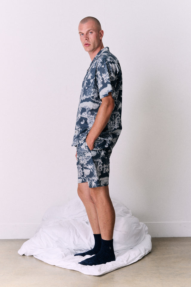 Men’s Cuban Pyjama Set Loxodonta Print Navy