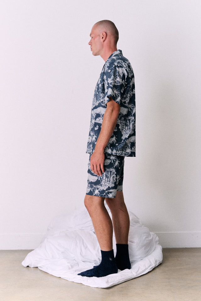 Men’s Cuban Pyjama Set Loxodonta Print Navy