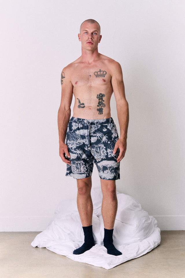 Men’s Pyjama Shorts Loxodonta Print Navy