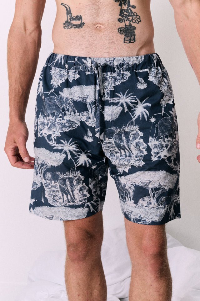 Men’s Pyjama Shorts Loxodonta Print Navy