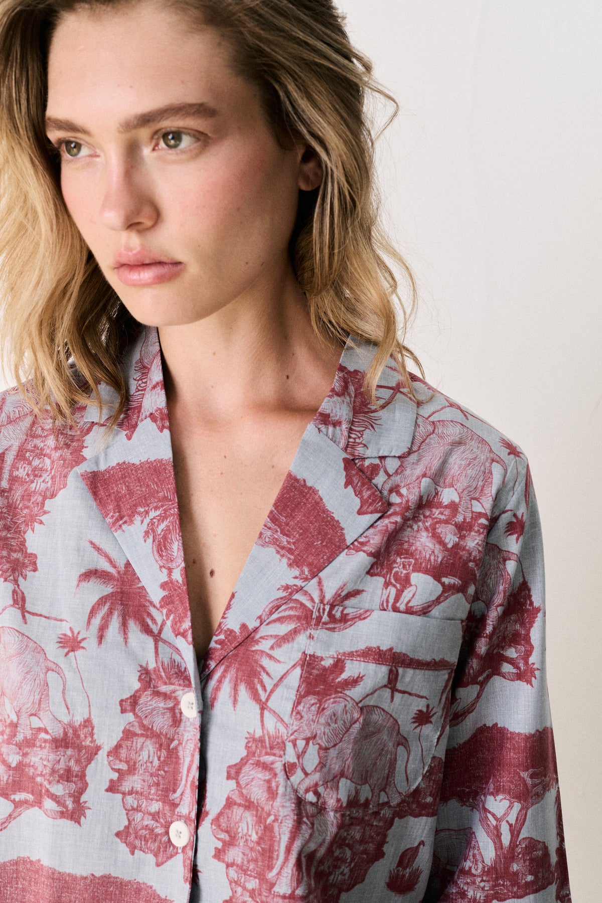 Boxy Shirt and Wide Leg Trouser Set Loxodonta Print Chambray/Red