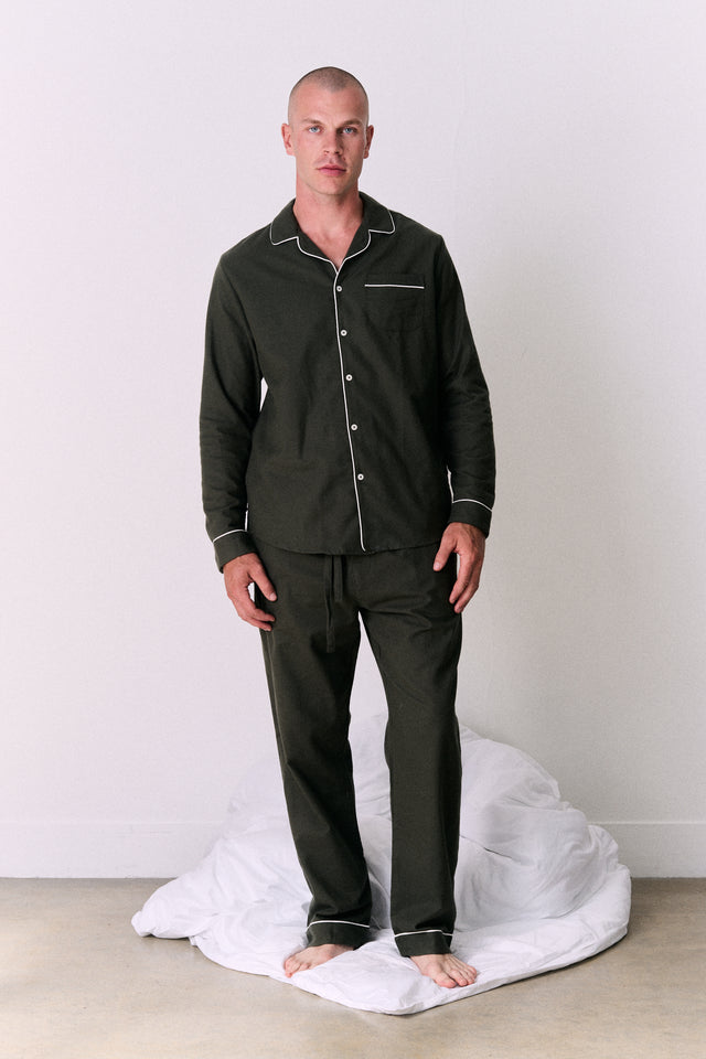 Men's Long Pyjama Set Brushed Cotton Khaki