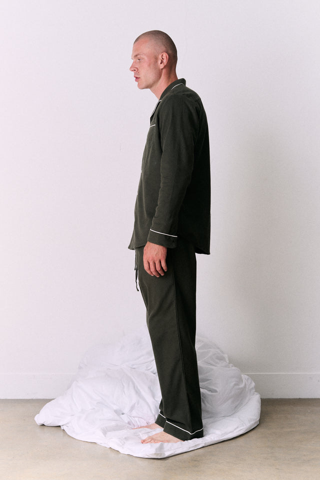 Men's Long Pyjama Set Brushed Cotton Khaki