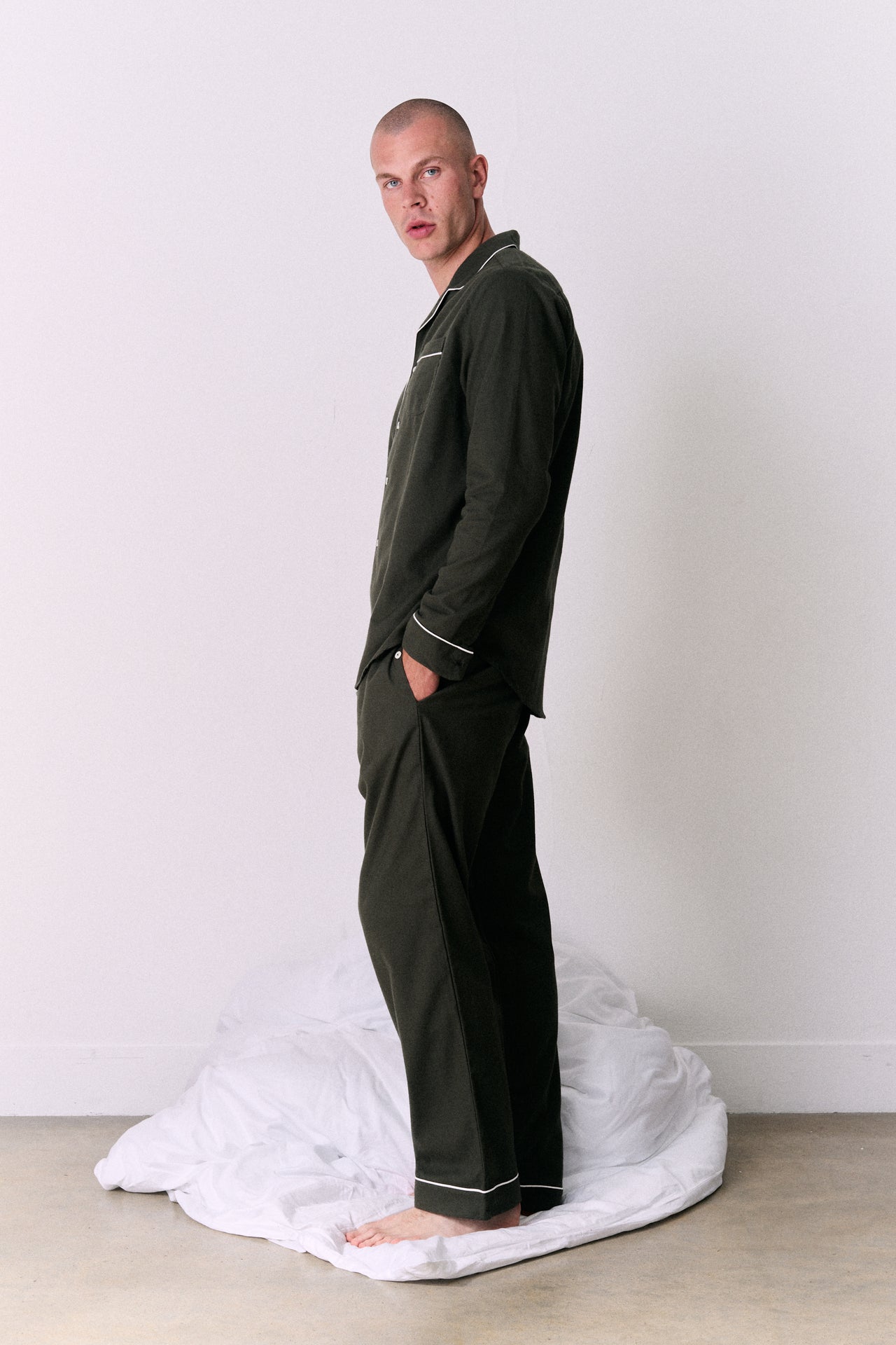 Men's Long Pyjama Set Brushed Cotton Khaki