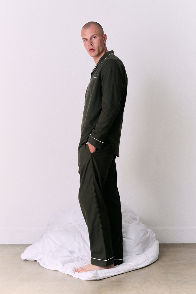 Men's Long Pyjama Set Brushed Cotton Khaki