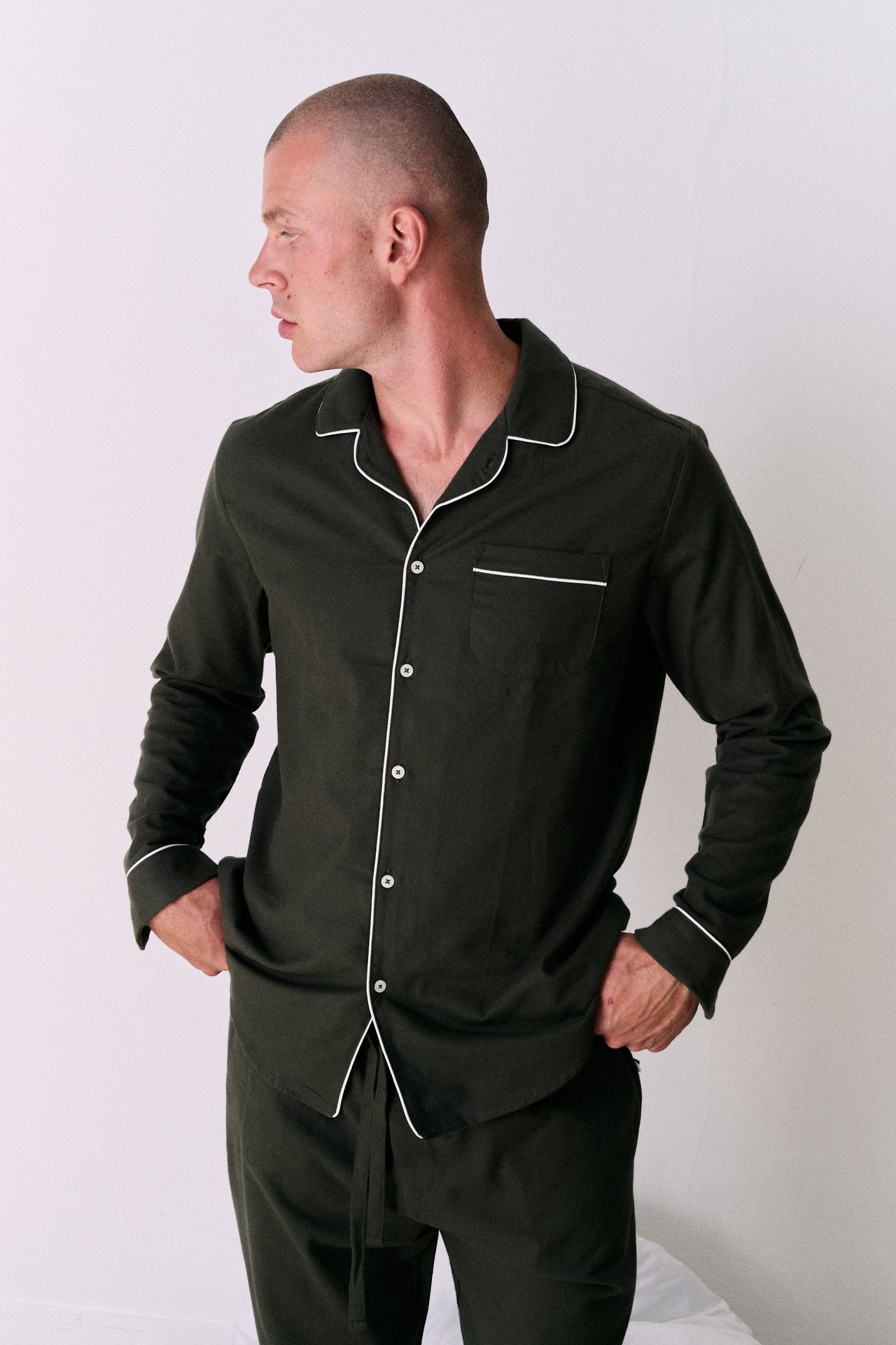 Men's Long Pyjama Set Brushed Cotton Khaki