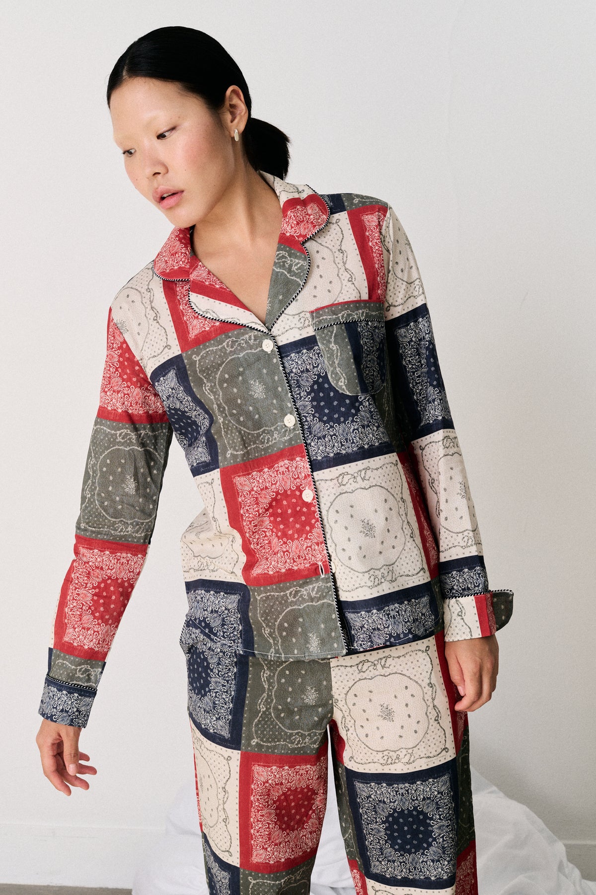 Long Pyjama Set Bandana Patchwork Print Multi