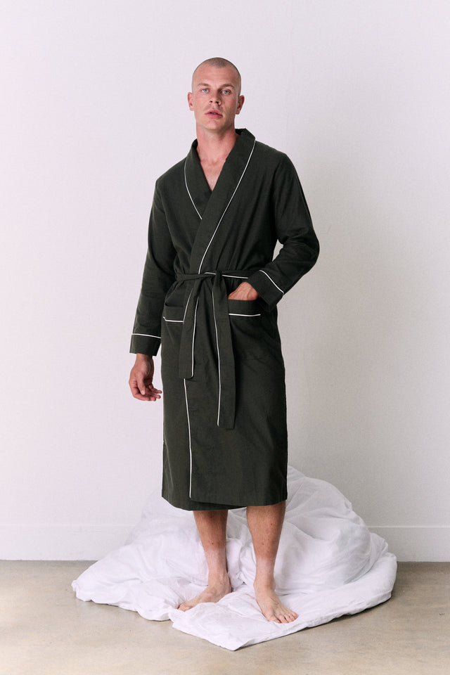 Men’s Robe Brushed Cotton Khaki