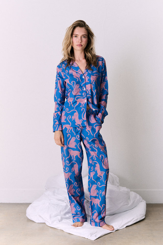 Long Pyjama Set Chango Print Blue/Pink