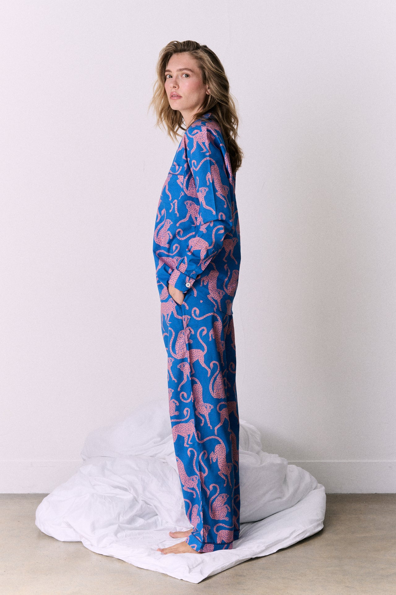 Long Pyjama Set Chango Print Blue/Pink