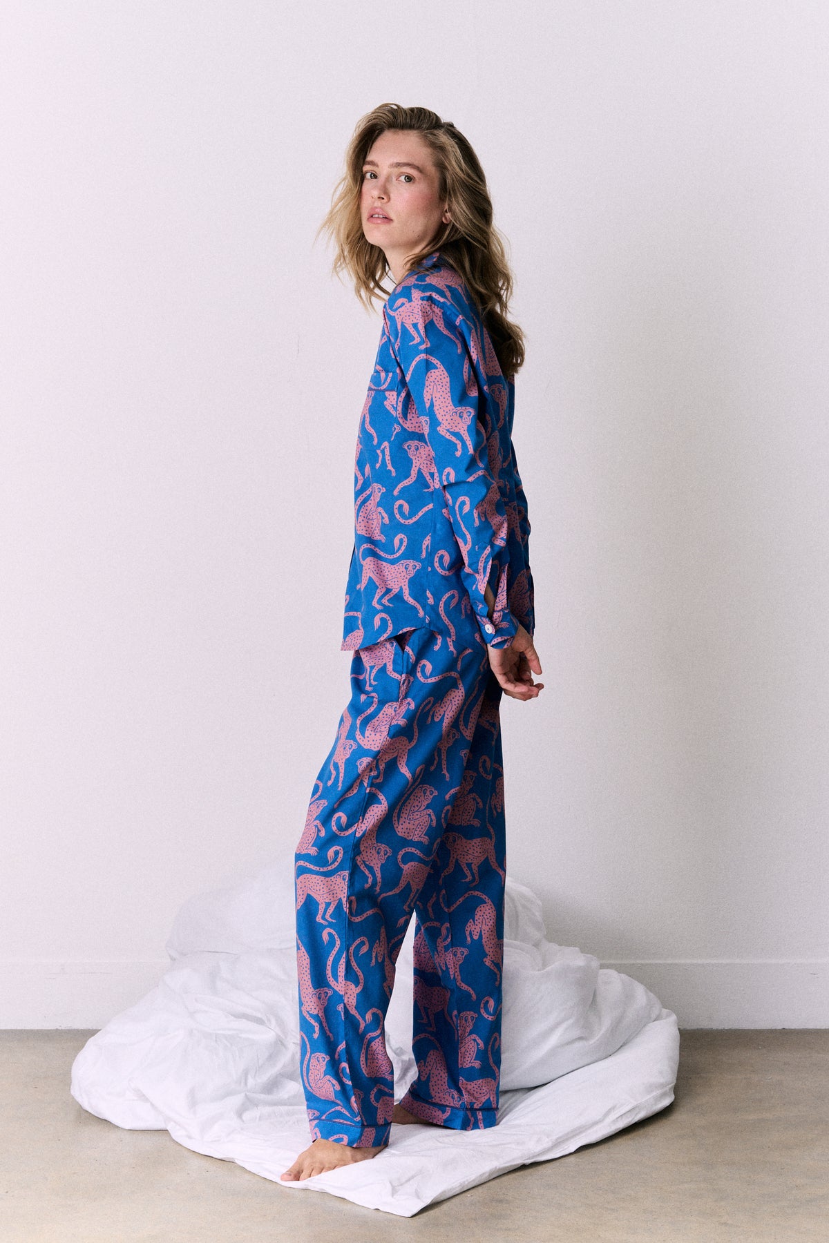 Long Pyjama Set Chango Print Blue/Pink