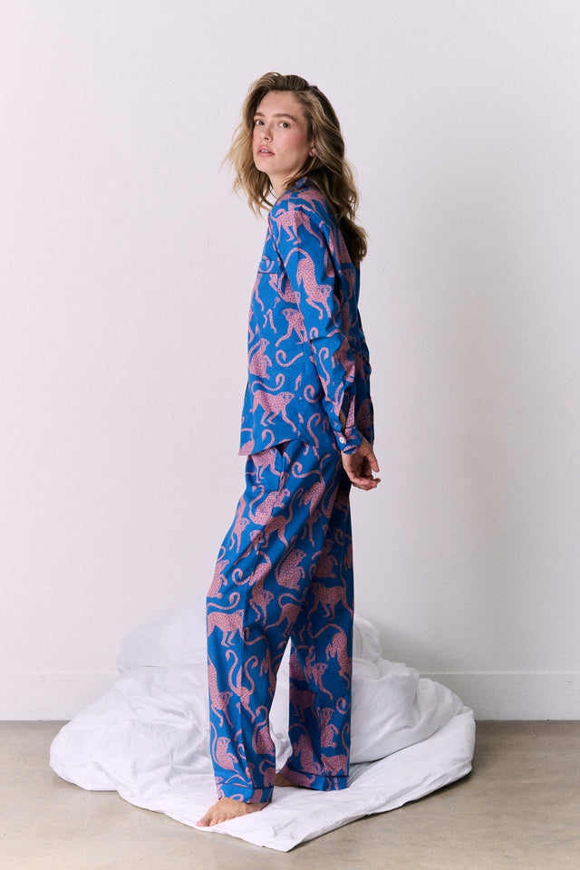 Long Pyjama Set Chango Print Blue/Pink