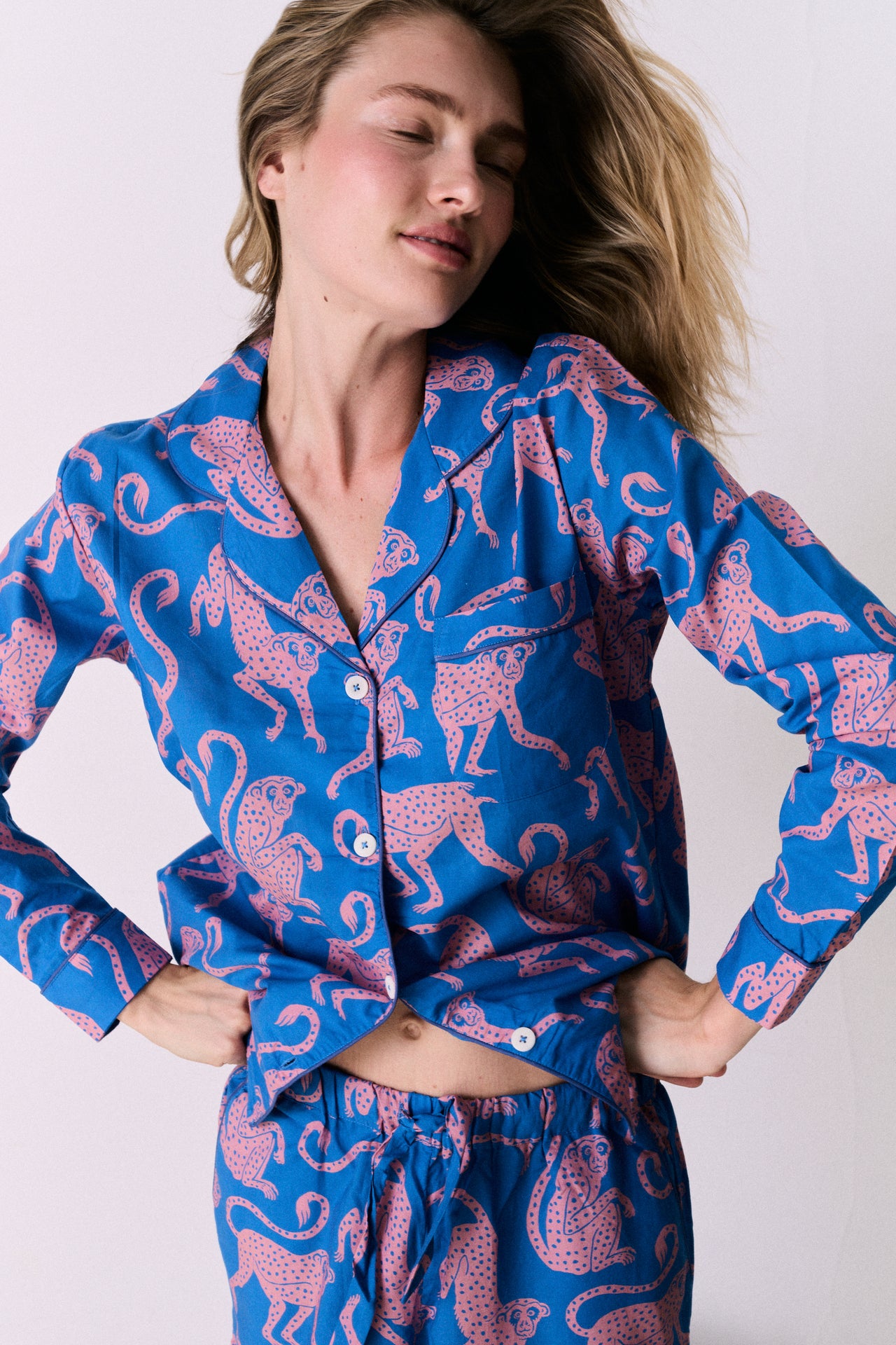 Long Pyjama Set Chango Print Blue/Pink