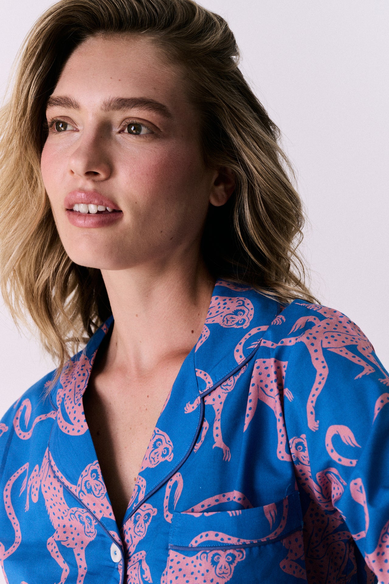 Long Pyjama Set Chango Print Blue/Pink