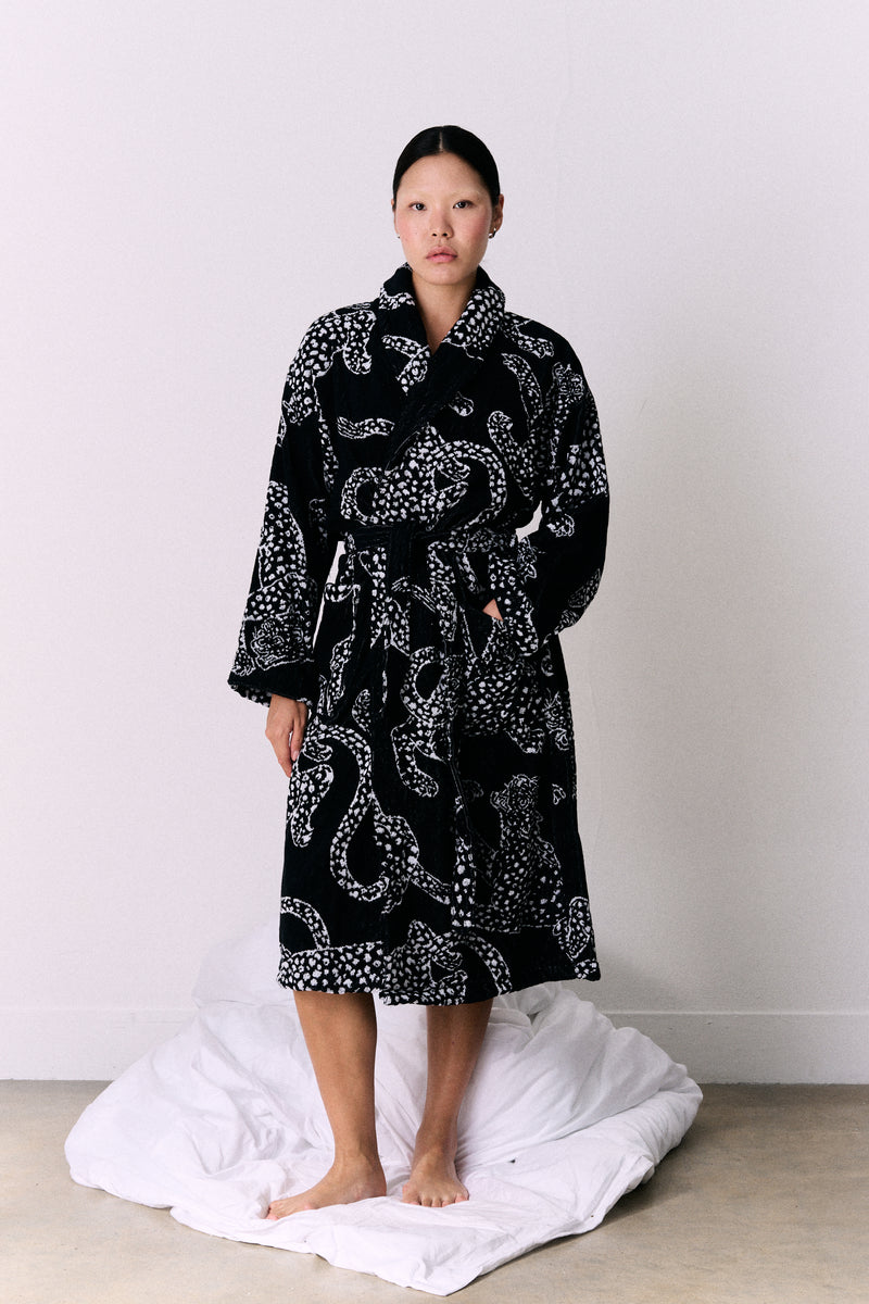 Unisex Towel Robe Jag Print Black