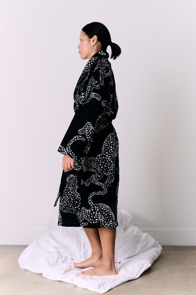 Unisex Towel Robe Jag Print Black