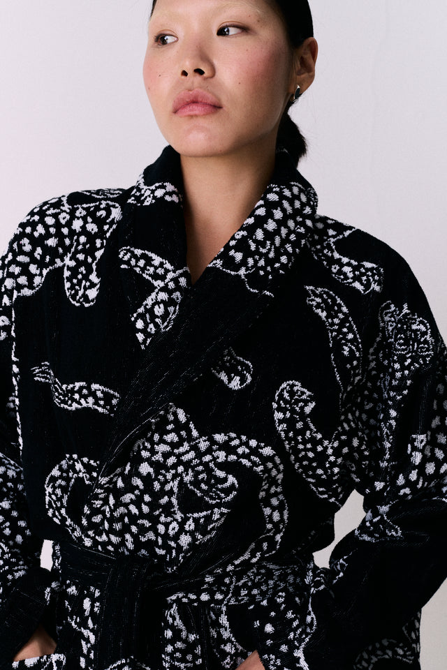 Unisex Towel Robe Jag Print Black