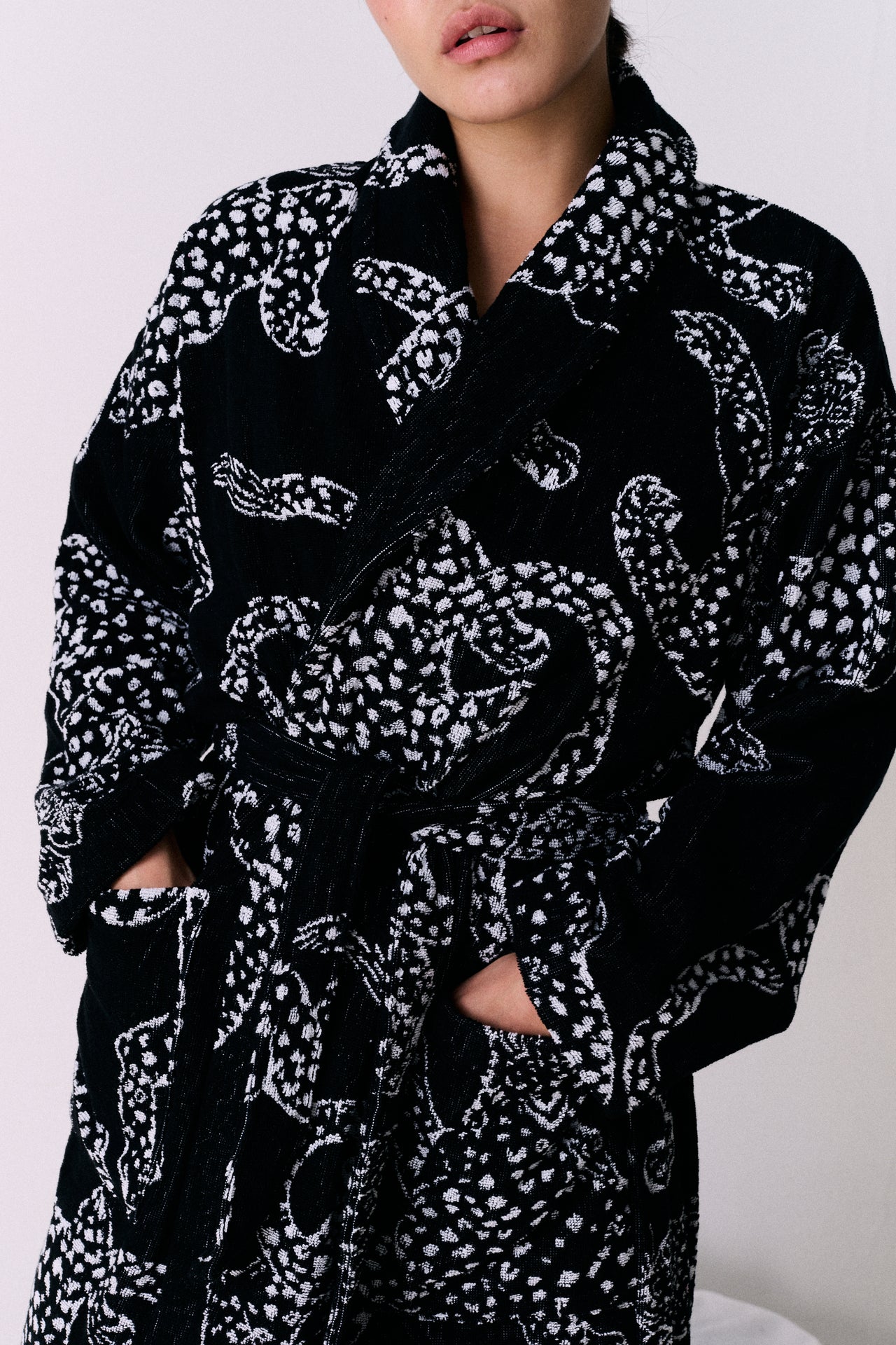 Unisex Towel Robe Jag Print Black