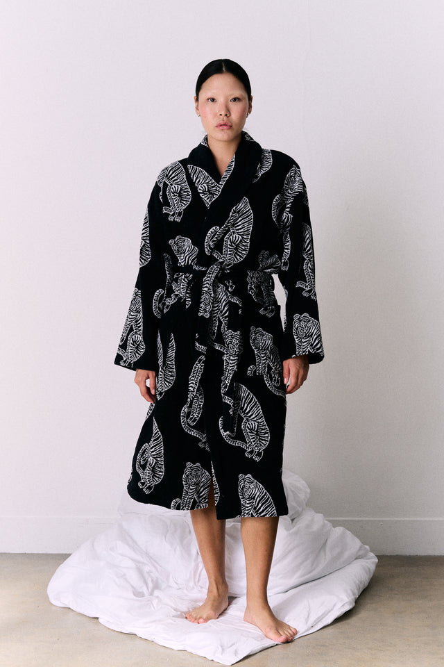 Unisex Towel Robe Sansindo Print Black Cream