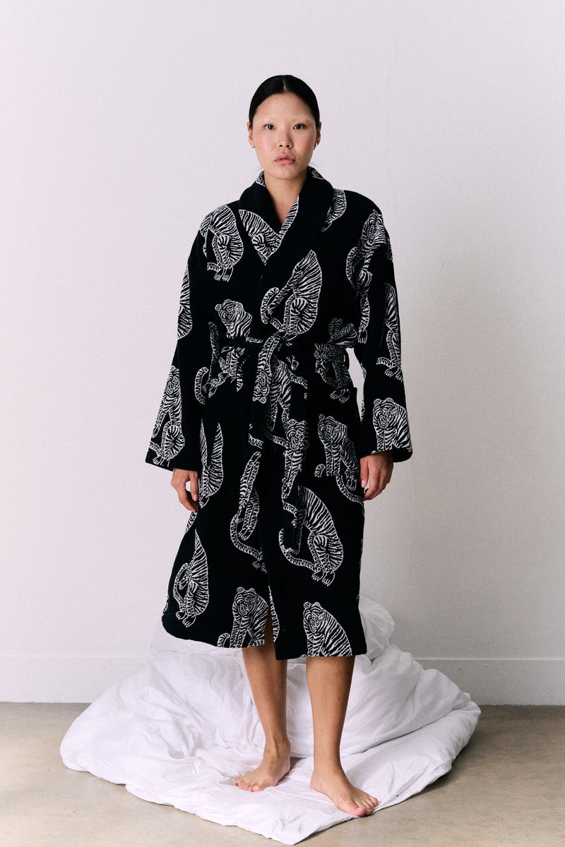 Unisex Towel Robe Sansindo Print Black Cream