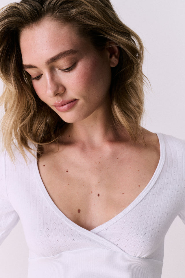 Pointelle Long Sleeve Top White