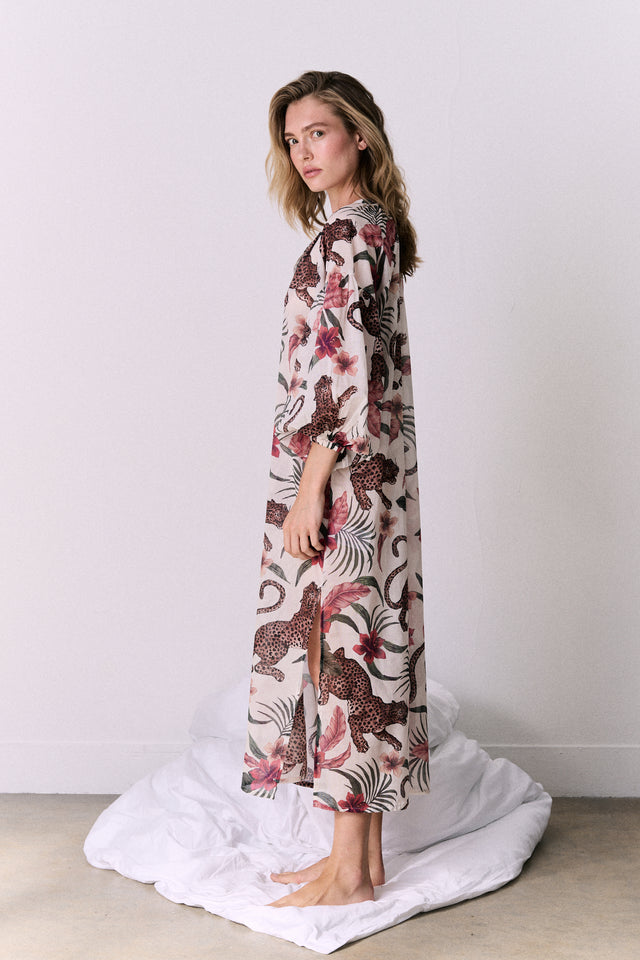 Blouson Sleeve Kaftan Soleia Leopard Print Cream