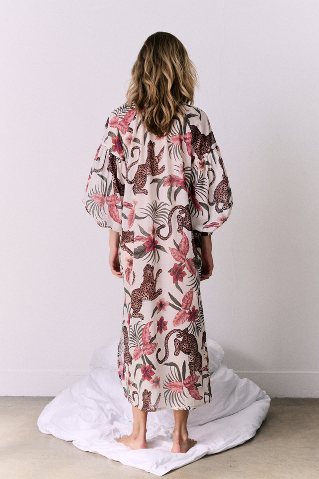 Blouson Sleeve Kaftan Soleia Leopard Print Cream