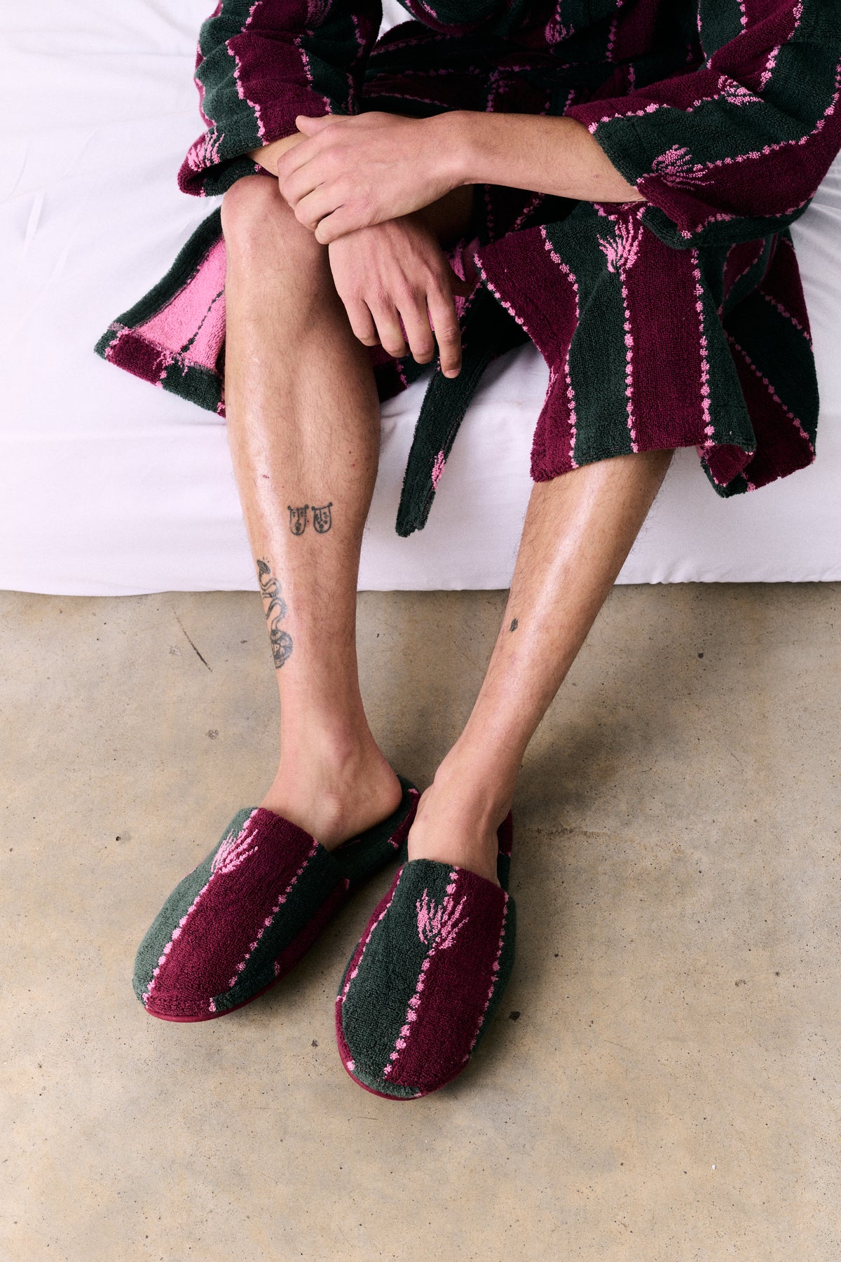 Towel Slipper Moonflower Stripe Green/Pink/Red