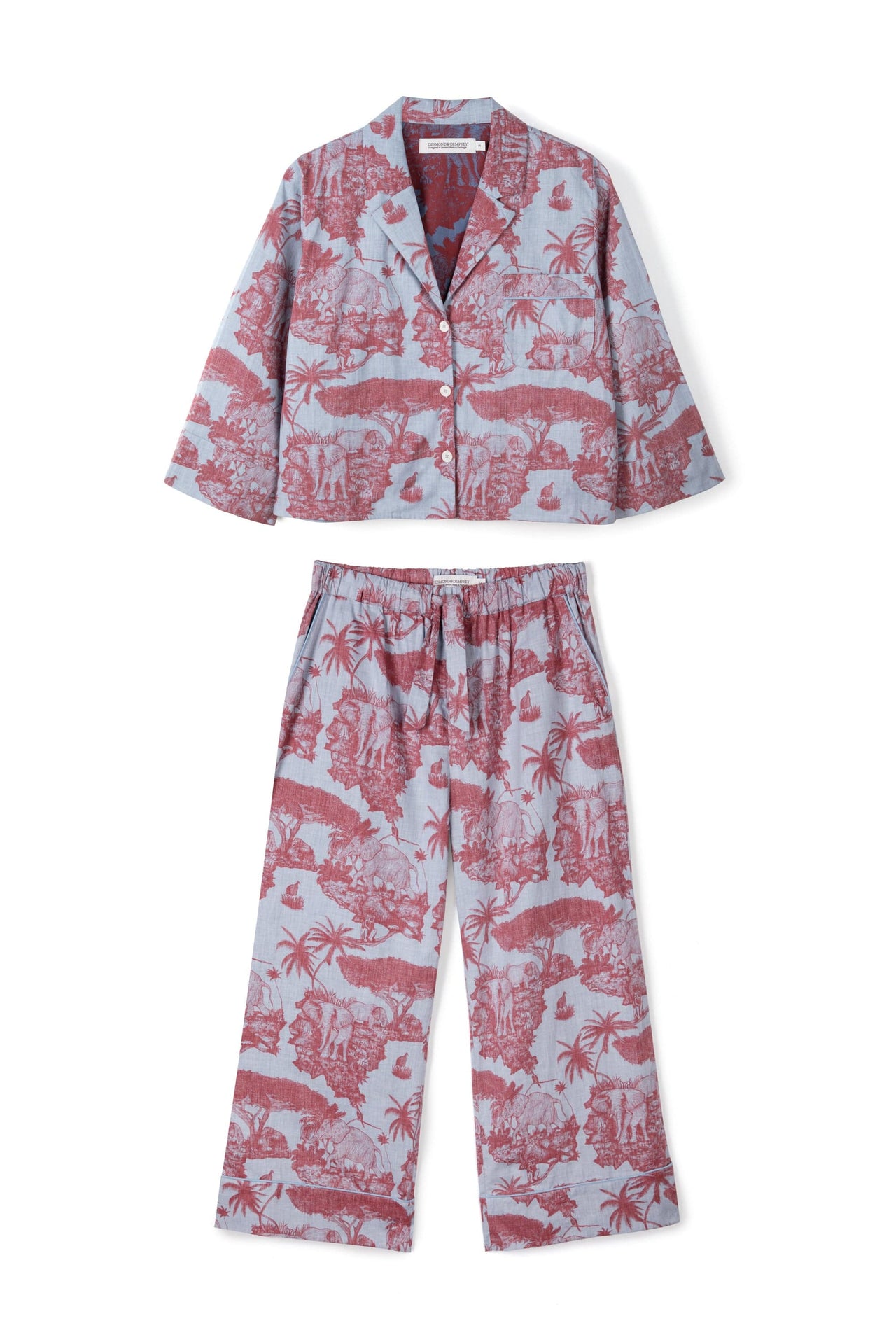 Boxy Shirt and Wide Leg Trouser Set Loxodonta Print Chambray/Red