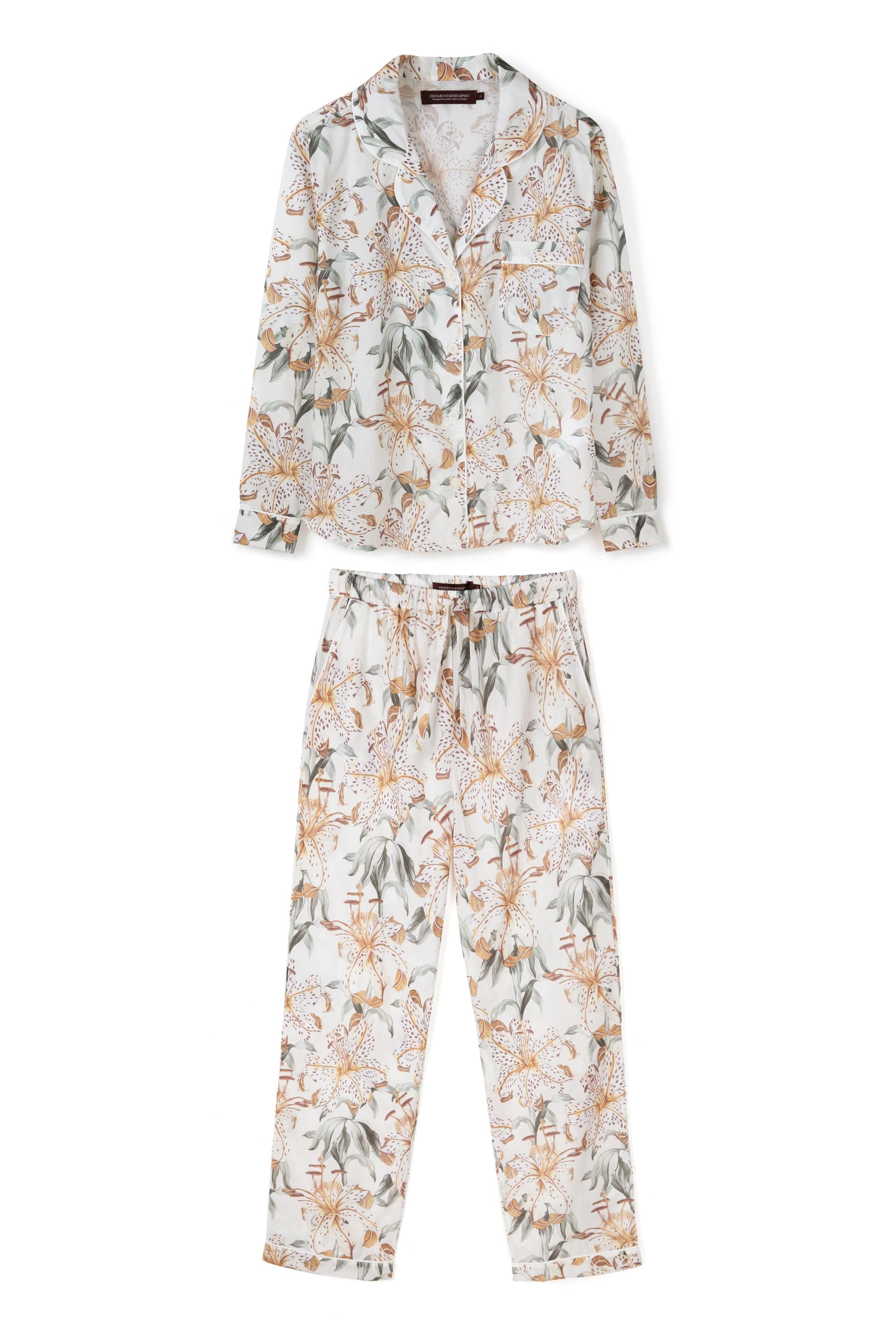 Desmond & Dempsey パジャマ ルームウエア セットアップ Long Pyjama Set Lilium Cream – Desmond Dempsey