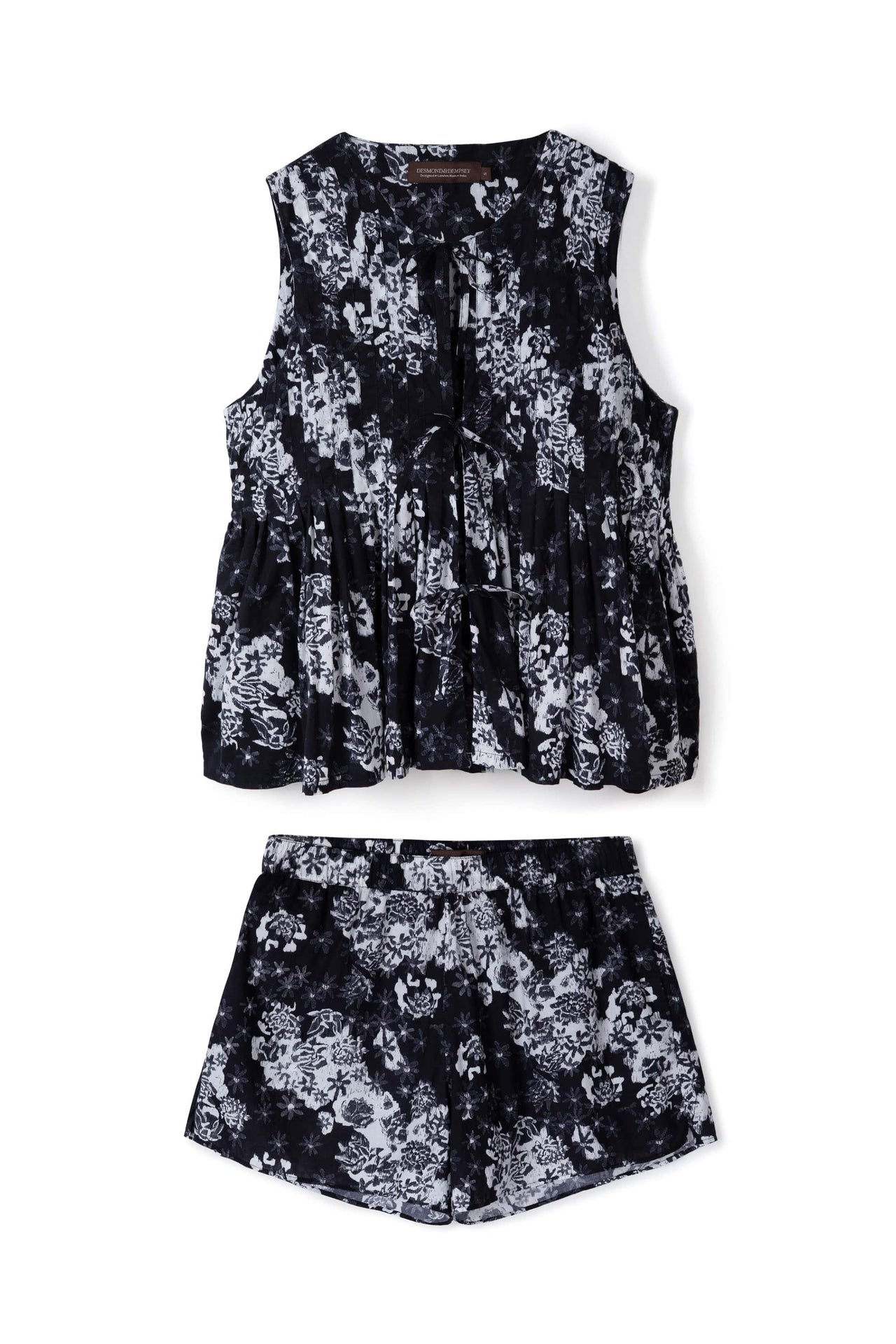 Pleated Cami Top and Shorts Set Flowers Of Time Print Black