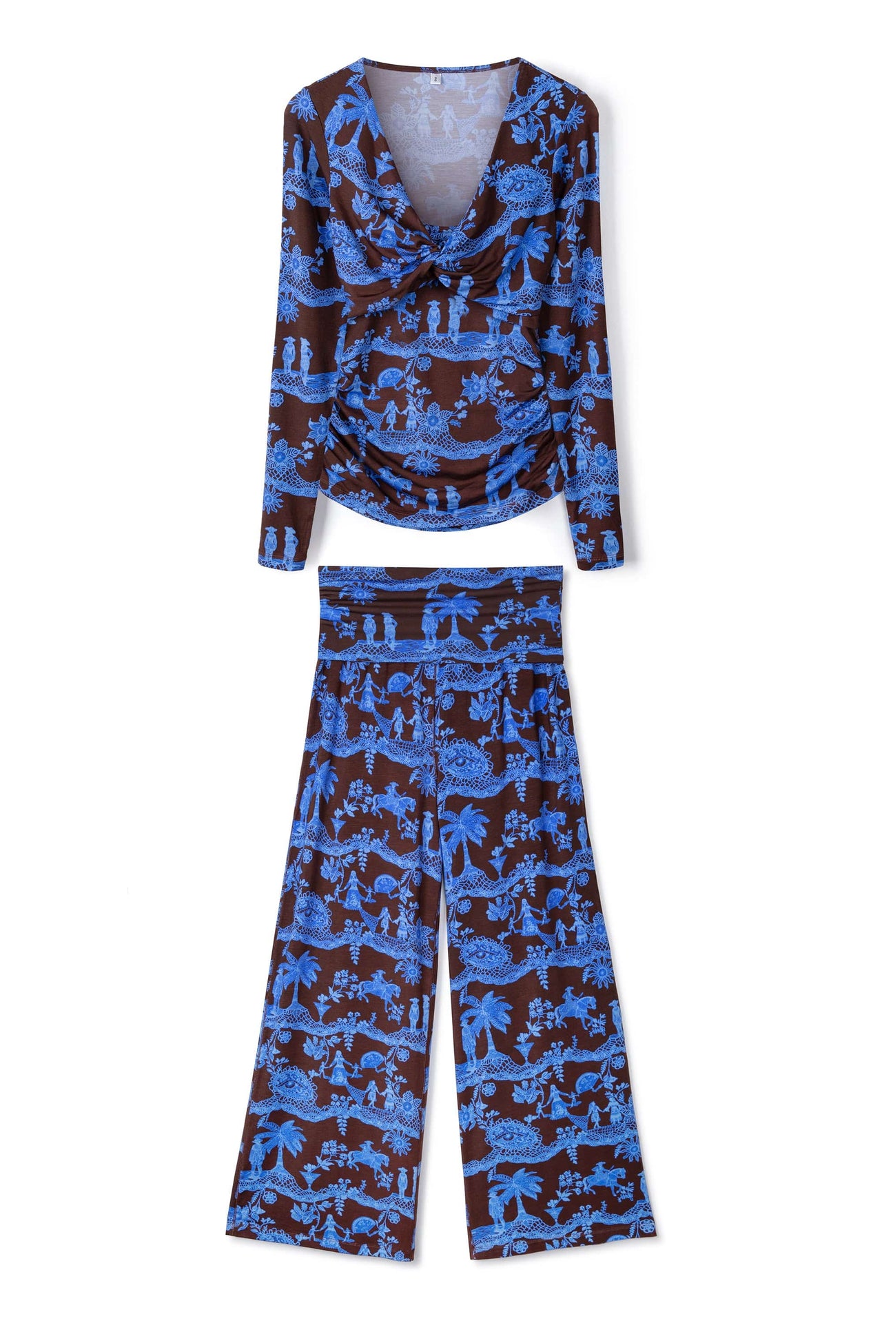 Lyocell Jersey Twist Top & Fold Over Trousers Set A Laced Dream Espresso/Blue