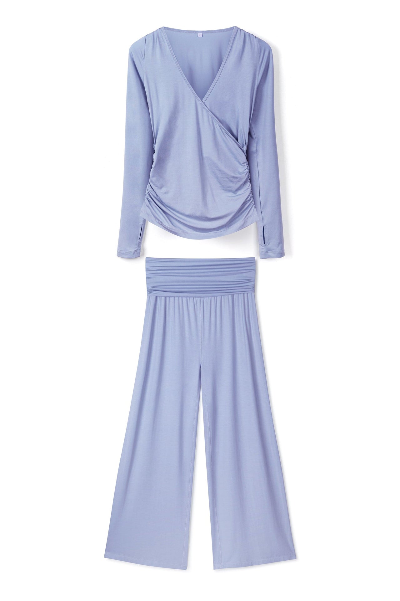 Lyocell Jersey Wrap Top & Fold Over Trousers Set Blue